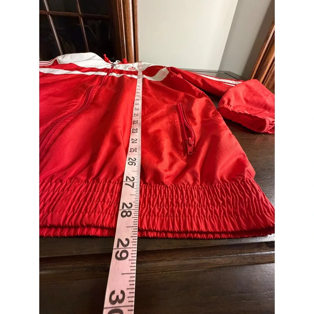 Adidas Originals Mens Red White Colorblock Hooded Windbreaker Jacket Medium